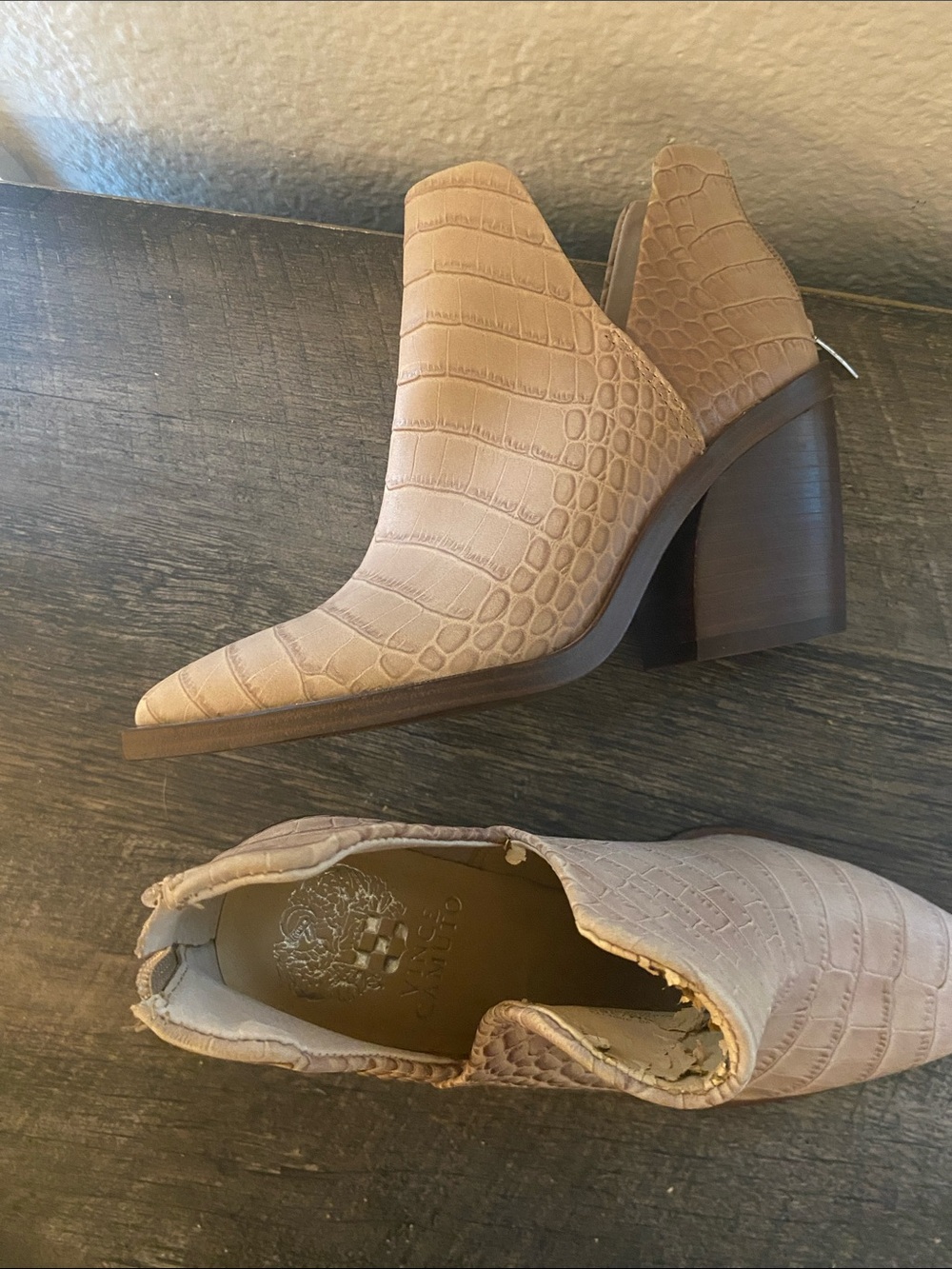 Vince Camuto Blush Croc-Embossed Pointed Toe Block Heel Booties